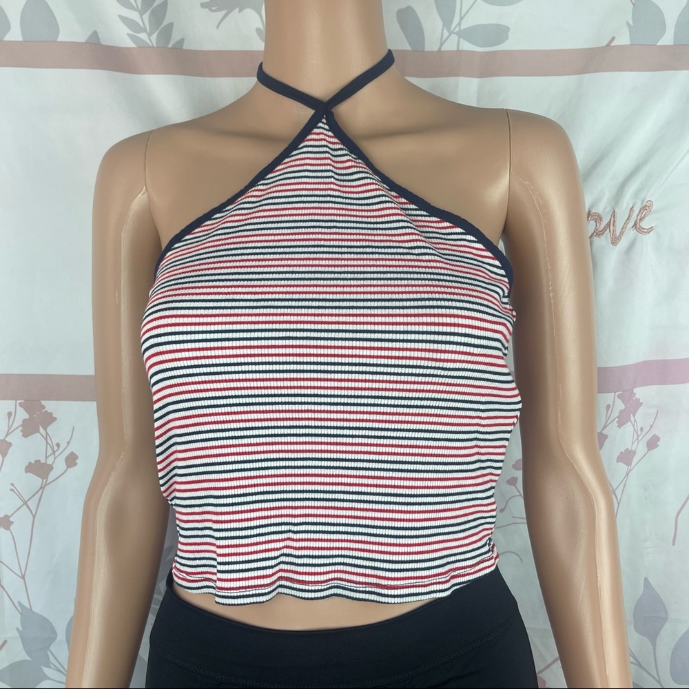 Forever 21 Crop Top Stripes‎ Red/White/Blue Large